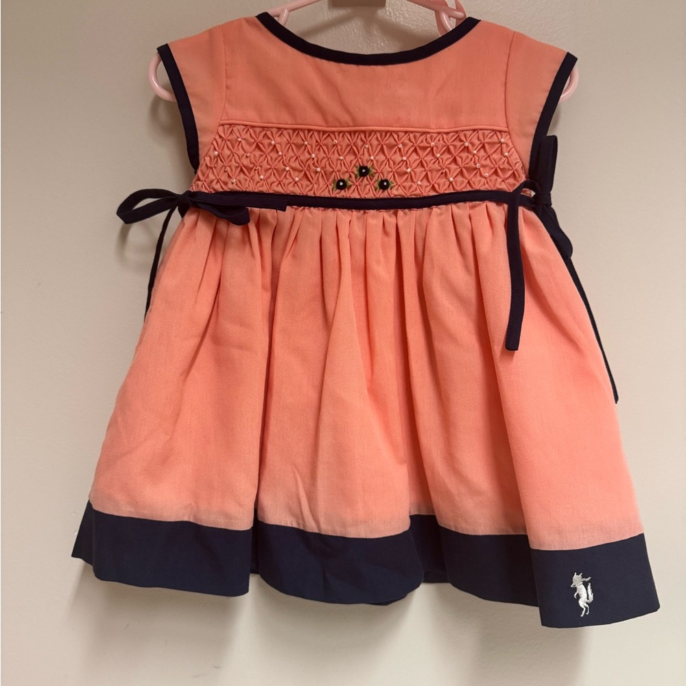 Well Dressed Wolf Peach and Navy Smocked Dress